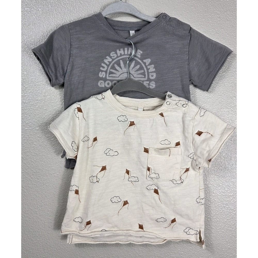 Rylee + Cru Baby Tee Bundle 6-12M Sunshine Good Vibes Kite Print Neutral Organic